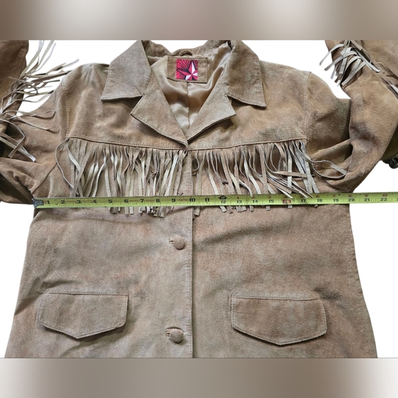 Marlboro Miles Gear Vintage 90s Tan Suede Leather XL Fringe Jacket Satin Lined - Picture 4 of 11